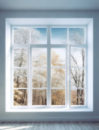 206038947-fenêtre-résidentielle-moderne-et-arbres-et-ciel-derrière